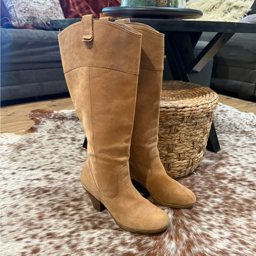 Tan Suede Knee-High Boots